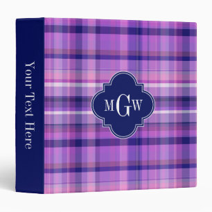 Amethyst Pink Navy Wht Preppy Madras Monogram Binder