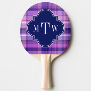 Amethyst Pink Navy Wht Preppy Madras Monogram Ping Pong Paddle