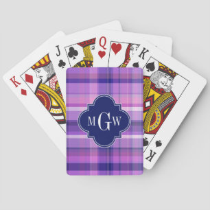 Amethyst Pink Navy Wht Preppy Madras Monogram Playing Cards