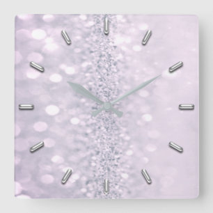Amethyst Plum Glitter Grey Metal Abstract Lavender Square Wall Clock