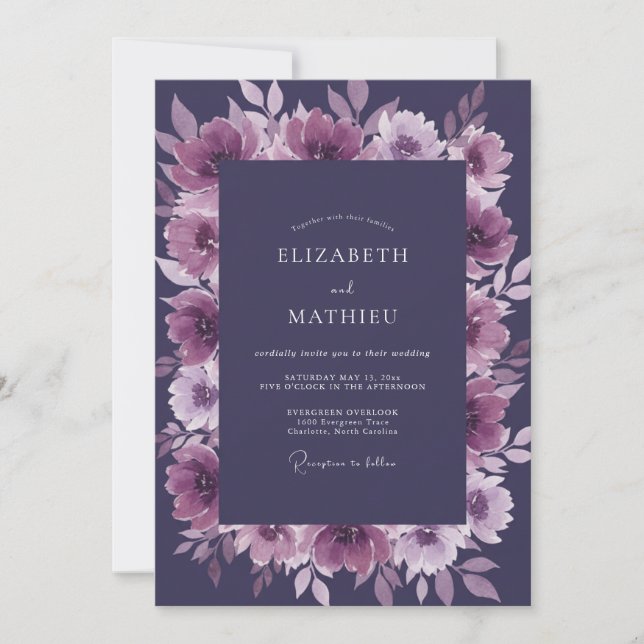 Amethyst Plum Peony Wedding Invitation (Front)