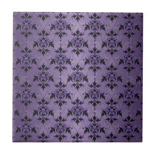 Amethyst Purple and Black Damask Tile
