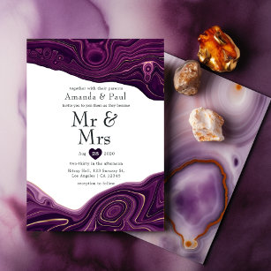 Amethyst Purple and Gold Strata Mr & Mrs Wedding Invitation