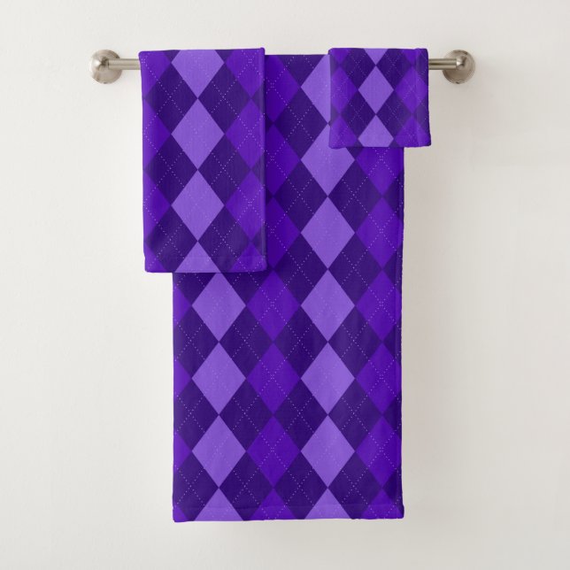 Amethyst Purple Argyle Bath Towel Set (Insitu)