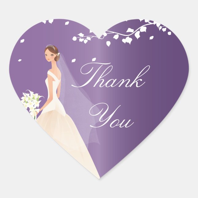 Amethyst Purple Bride Bridal Shower Heart Sticker (Front)
