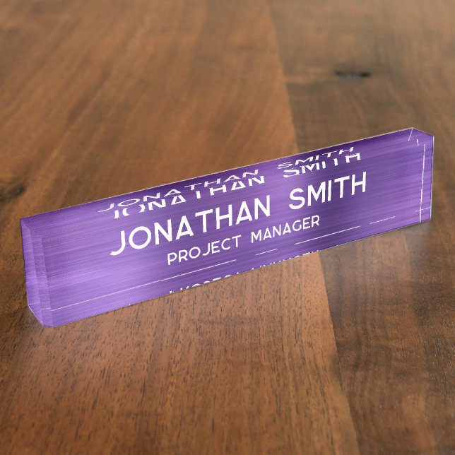 Amethyst Purple Brushed Metal Minimalist Name Nameplate (Side)