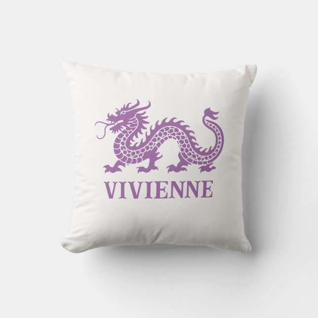 Amethyst Purple Chinoiserie Dragon Custom Name Throw Pillow (Front)