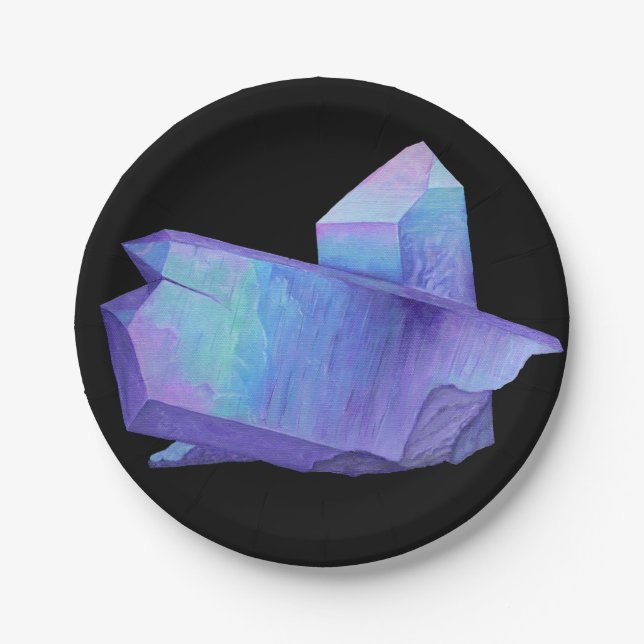 Amethyst purple crystal angel aura quartz geode paper plate (Front)