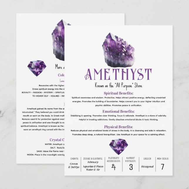 Amethyst Purple Crystal Metaphysical Propteries Invitation (Front/Back)