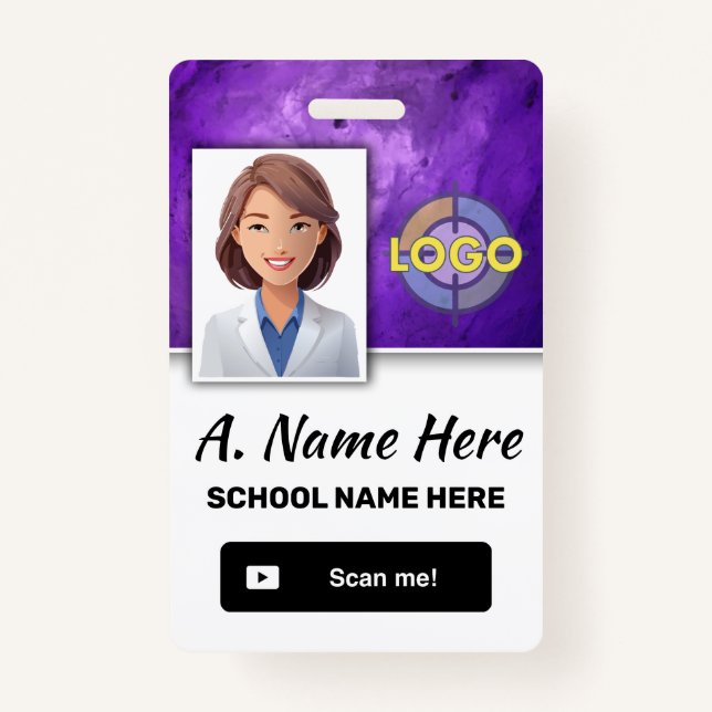 Amethyst Purple Custom Work ID Photo Logo Barcode Badge (Front)