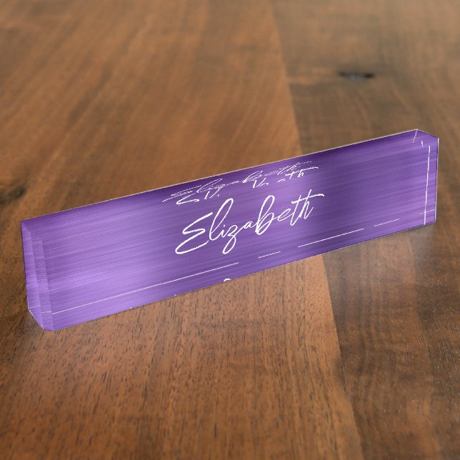 Amethyst Purple Foil Modern Brush Script Nameplate (Side)