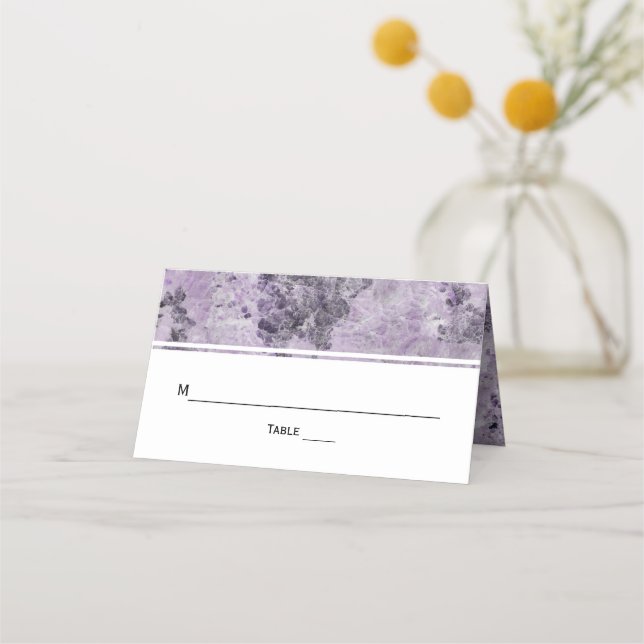 Amethyst purple geode marble wedding folded escort place card (Front)