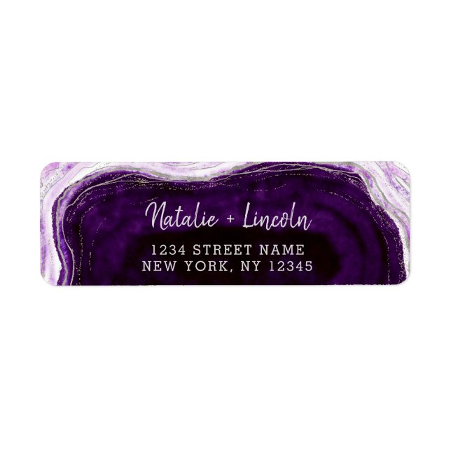 Amethyst Purple Geode Slice Mariage Adresse de ret (Devant)