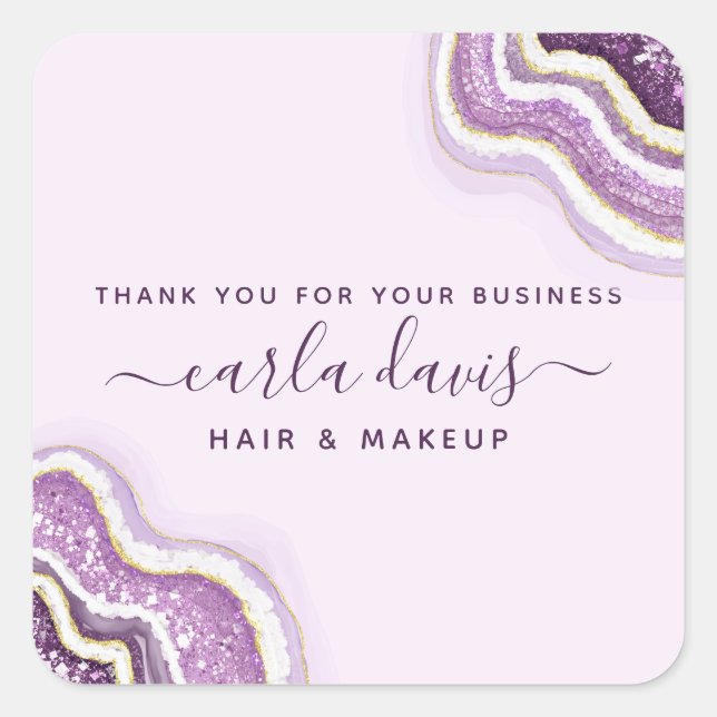 Amethyst Purple Glitter Agate Geode Luxe Business Square Sticker (Front)
