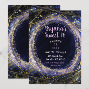 Amethyst Purple Gold Modern Abstract Glam Sweet 16 Invitation
