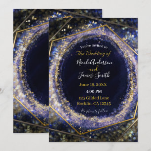 Amethyst Purple Gold Modern Abstract Glam Wedding Invitation