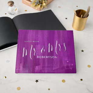 Amethyst purple modern art painted custom wedding  guest book