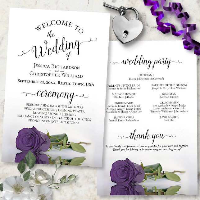 Amethyst Purple Rose Chic Programme de mariage bud (In Situ Front and Back)