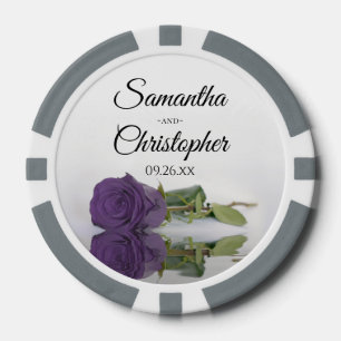 Amethyst Purple Rose Couple's Names & Wedding Date Poker Chips