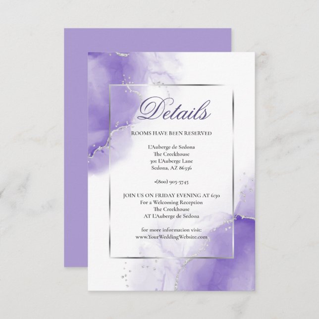 Amethyst Purple Script Silver Details Invitation (Front/Back)