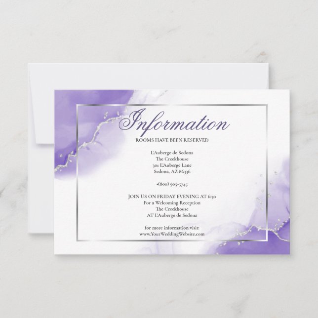 Amethyst Purple Script Silver Information Invitation (Front)