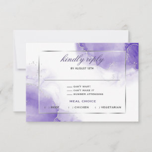 Amethyst Purple Script Silver RSVP Card