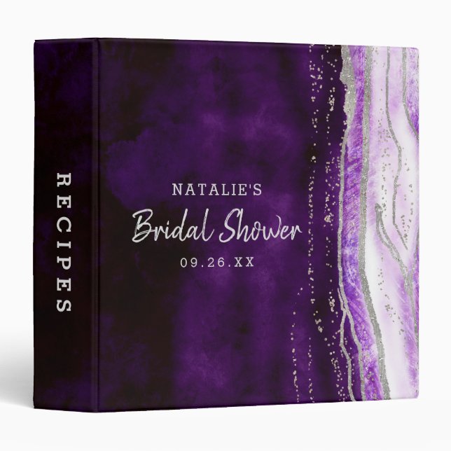 Amethyst Purple & Silver Bridal Shower Recipe Card Binder (Front/Spine)