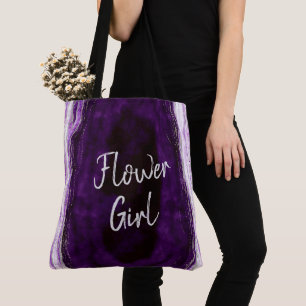 Amethyst Purple & Silver Geode Agate Flower Girl Tote Bag