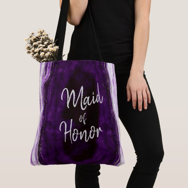 Amethyst Purple & Silver Geode Agate Maid of Honou Tote Bag (Close Up)