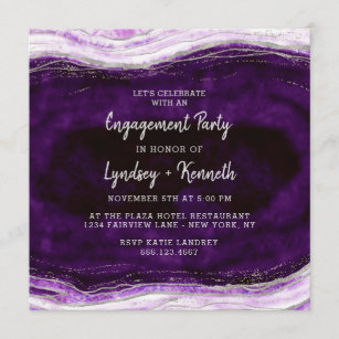 Amethyst Purple & Silver Geode Engagement Party Invitation