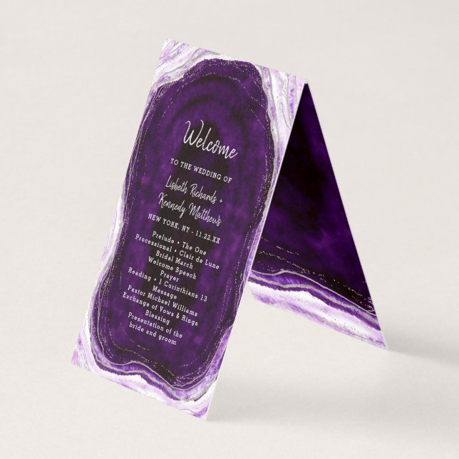 Amethyst Purple & Silver Mariage Ceremony Programm (Front)