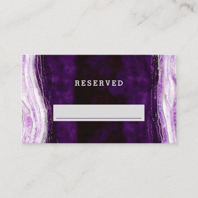 Amethyst Purple & Silver Reserved Seating Wedding Place Card (Front)