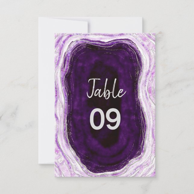 Amethyst Purple & Silver Wedding Table Numbers (Front)