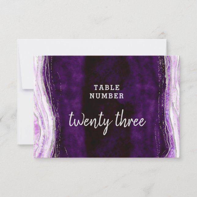 Amethyst Purple & Silver Wedding Table Numbers (Front)