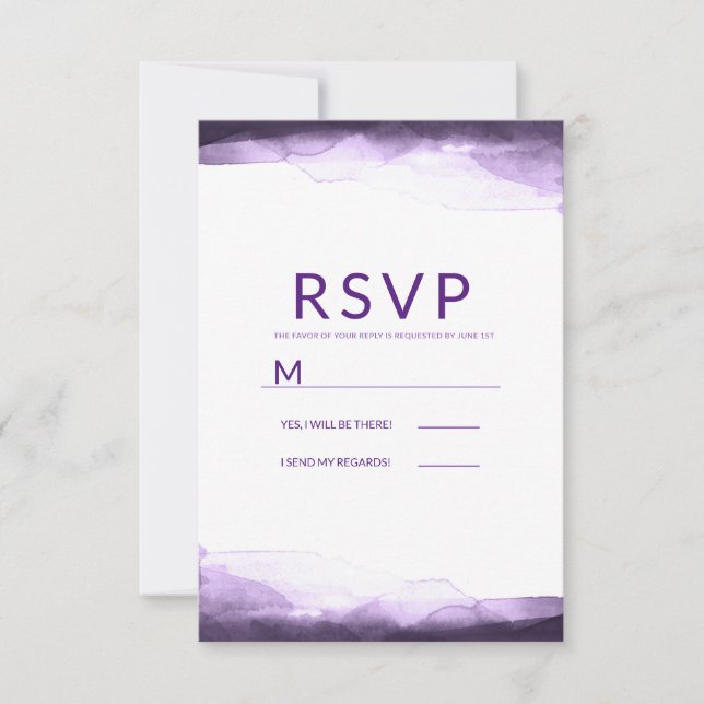 Amethyst Purple Watercolor Modern Wedding RSVP Card (Front)