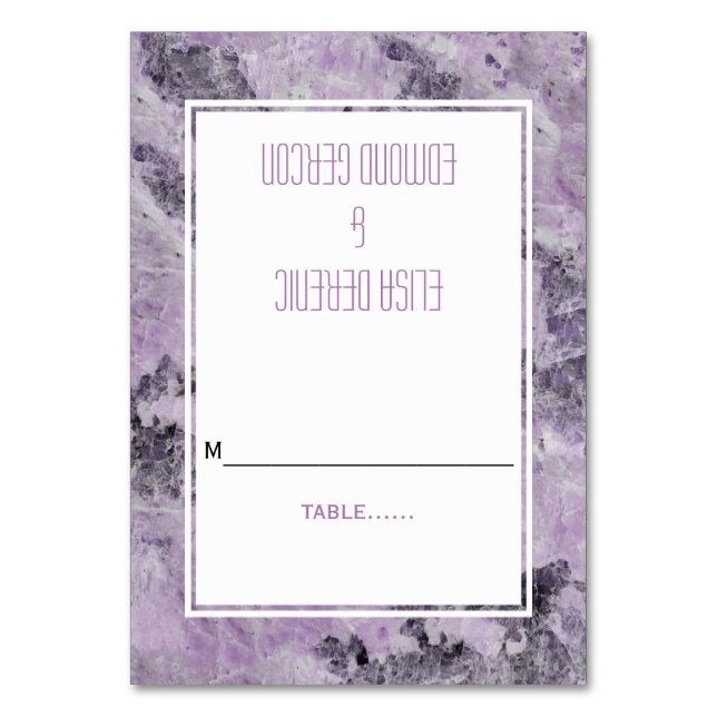 Amethyst purple wedding folded escort card (Front)