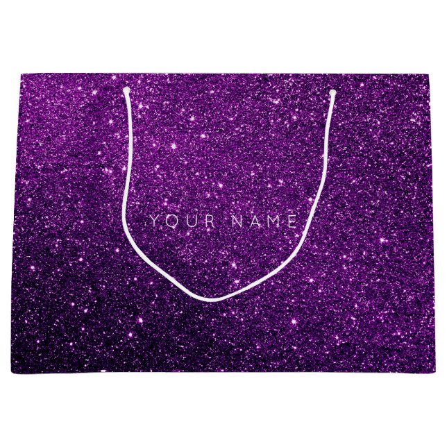 Amethyst Purple White Plum Glitter Favour Gift Large Gift Bag (Front)