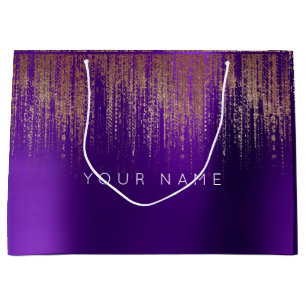 Amethyst Purple White Plum Minimal Favour Gold Large Gift Bag