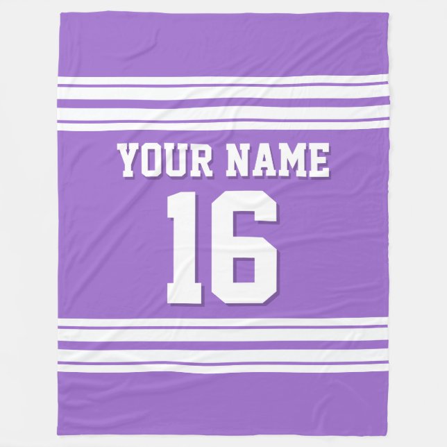 Amethyst Purple White Sports Jersey Fleece Blanket (Front)