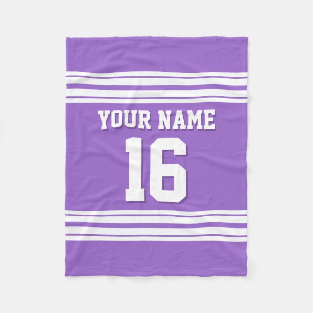 Amethyst Purple White Sports Jersey Fleece Blanket (Front)
