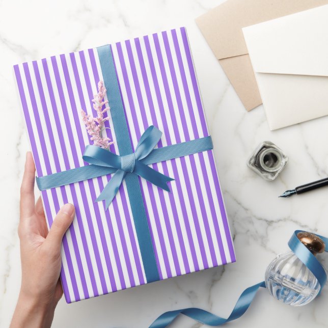 Amethyst Purple & White Stripes Wrapping Paper (Gifting)