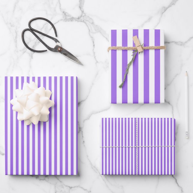 Amethyst Purple & White Stripes Wrapping Paper Sheet (Front)