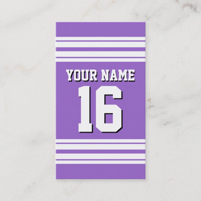 Amethyst Purple Wht Team Jersey Custom Number Name Business Card (Front)