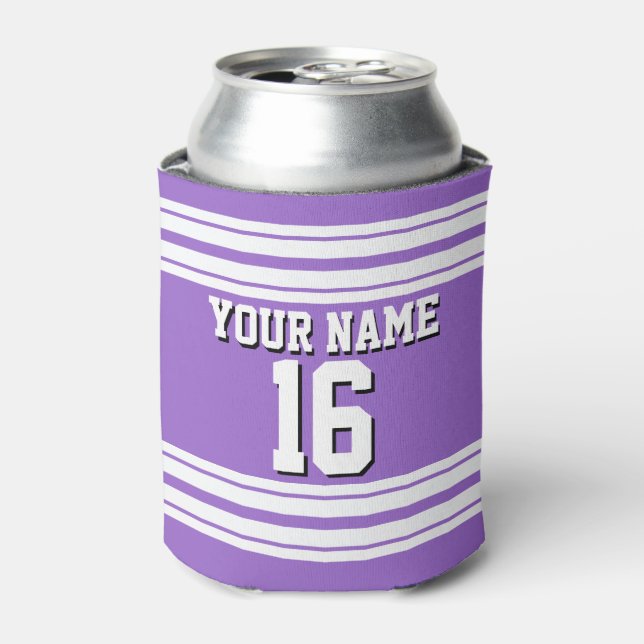 Amethyst Purple Wht Team Jersey Custom Number Name Can Cooler (Can Front)