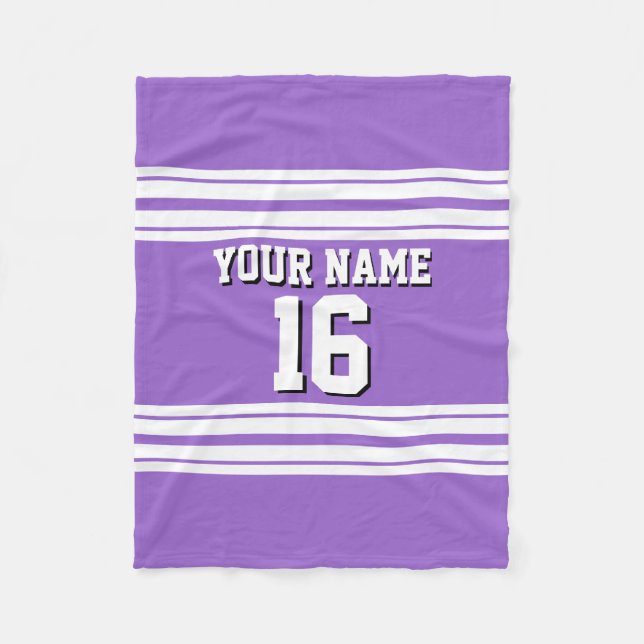 Amethyst Purple Wht Team Jersey Custom Number Name Fleece Blanket (Front)