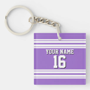 Amethyst Purple Wht Team Jersey Custom Number Name Keychain