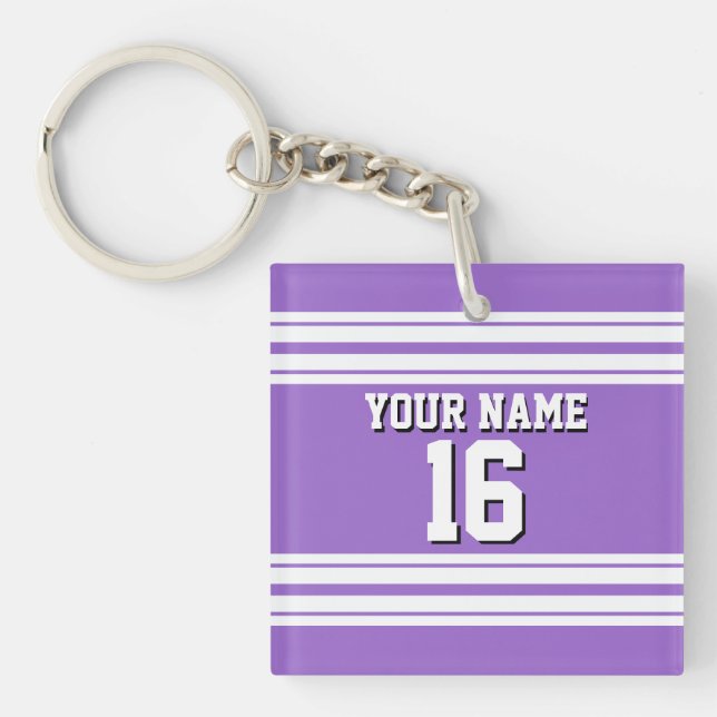 Amethyst Purple Wht Team Jersey Custom Number Name Keychain (Front)