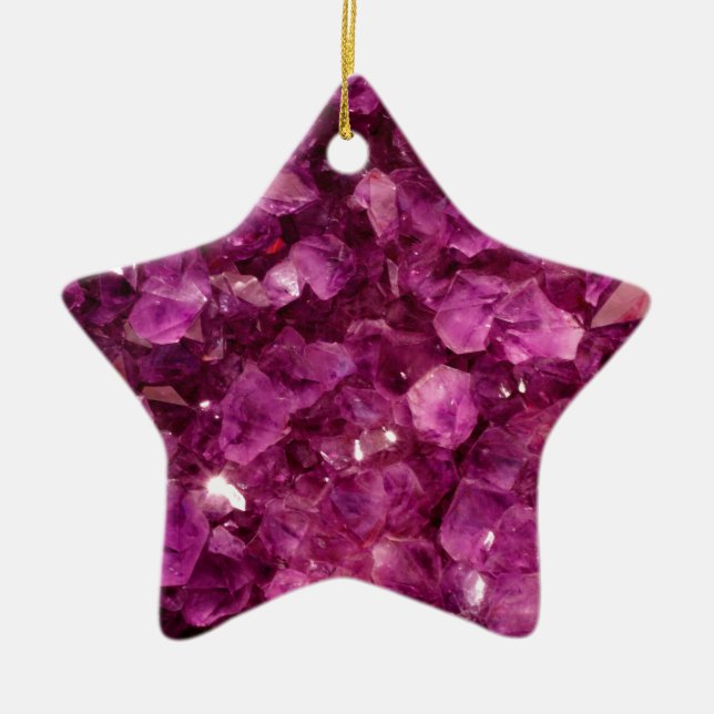 Amethyst Quartz Crystal Purple Precious Stones Ceramic Ornament (Front)