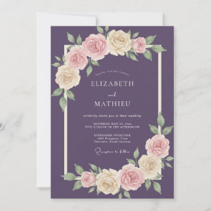 Amethyst Rose Leafy Wedding Invitation