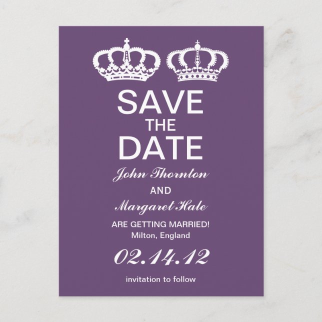 Amethyst Royal Couple Save the Date Announcement Postcard (Front)
